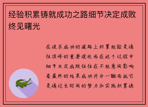 经验积累铸就成功之路细节决定成败终见曙光